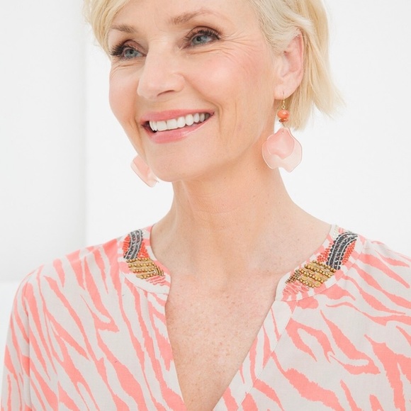 Chico’s Embellished Zebra Tunic Top Women’s XL Beaded Accents Tropical Beach. - Picture 6 of 13